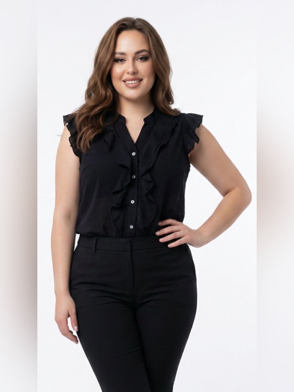 Ember Ruffle Front Whimsigoth Feminine Women’s Sleeveless Blouse